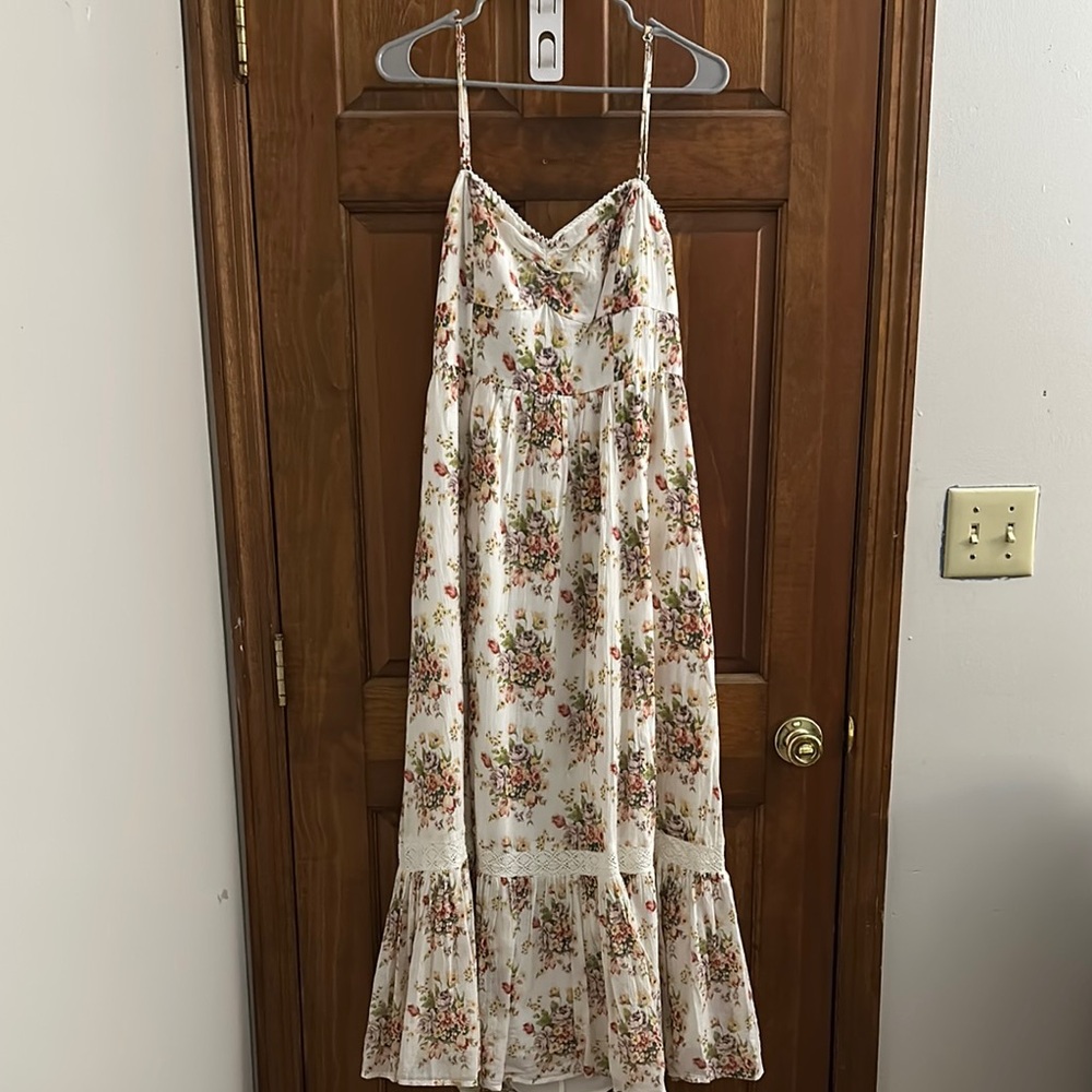 Floral White Spaghetti Strap Dress
